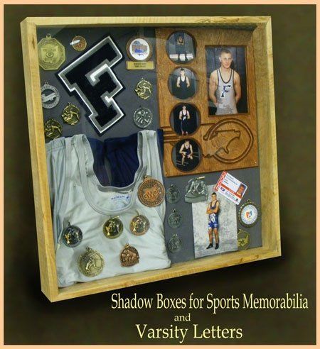 a display case filled with assorted sports memorabilia