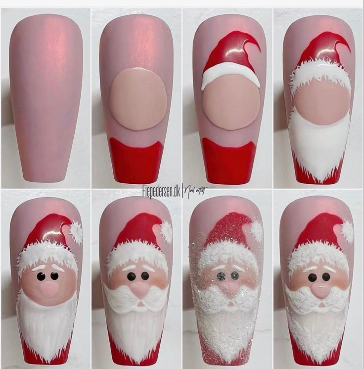 Santa Nail Art, Christmas Nails Art, Christmas Nails Design, Nail Noel, Xmas Nail Designs, Nail Art Noel, Santa Nails, Xmas Nail Art, Finger Nail Art