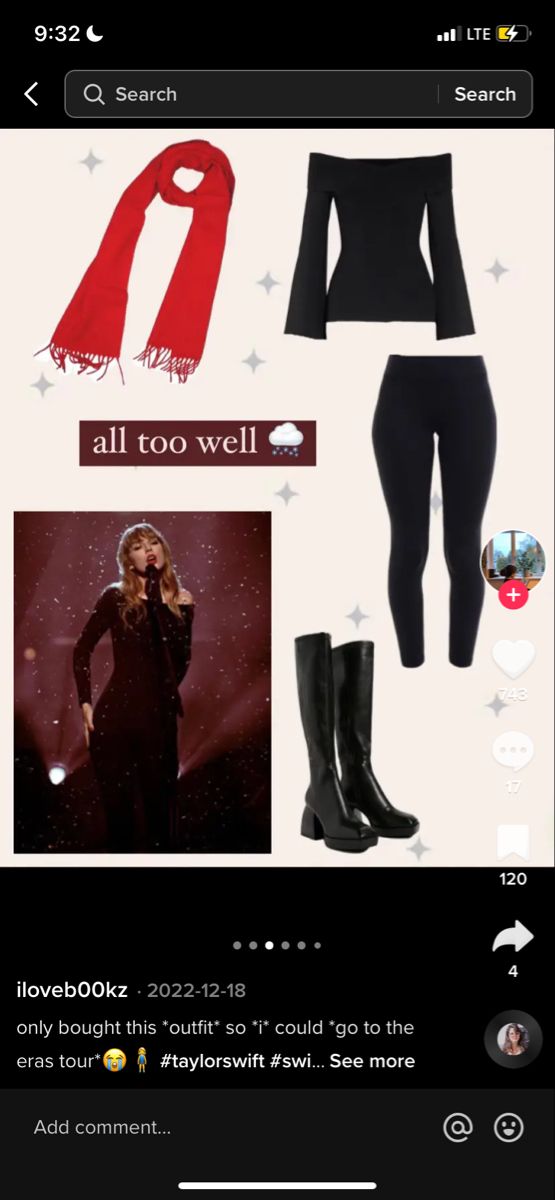 an image of a woman's outfit and boots on the app store page, with text that reads all too well