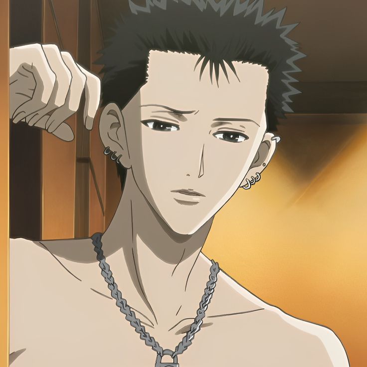 an anime character with black hair and piercings