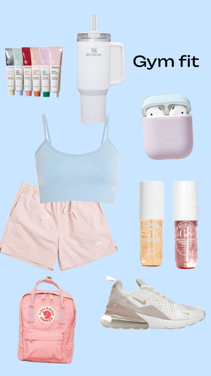 the contents of a woman's gym outfit