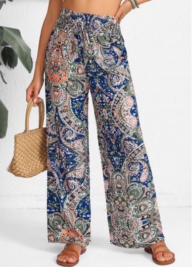 Color:Blue;Size:S;Size:M;Size:L;Size:XL;Package Contents:1 X Pants; Casual Boho Print Bottoms For Beach, Bohemian Floral Print Bottoms For Vacation, Casual Boho Print Pants For Vacation, Vacation Patterned Pants With Elastic Waistband, Bohemian Patterned Bottoms For Vacation, Patterned Pants With Elastic Waistband For Vacation, Multicolor Boho Print Bottoms For Vacation, Bohemian Printed Bottoms For Summer, Floral Print Patterned Bottoms For Vacation