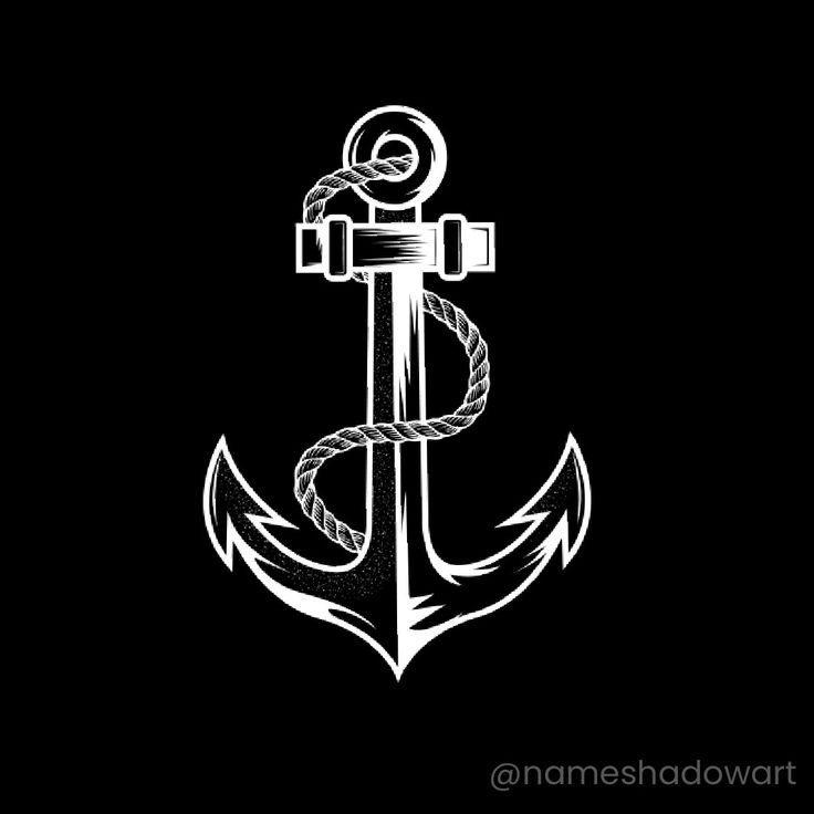 an anchor with rope on black background