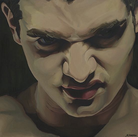 a painting of a man's face with his mouth open