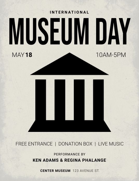 a poster for the international museum day with an image of a building and columns on it