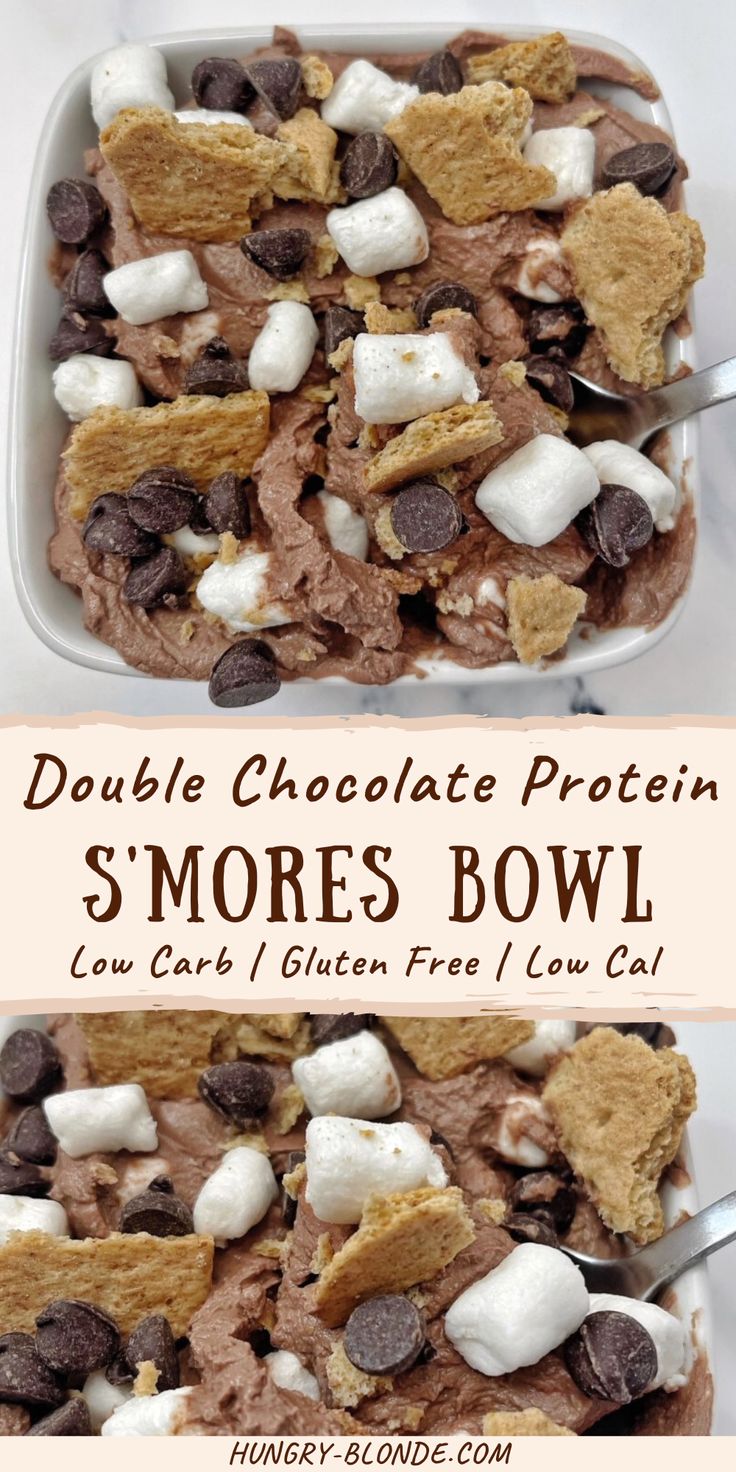 double chocolate protein s'mores bowl in a white dish