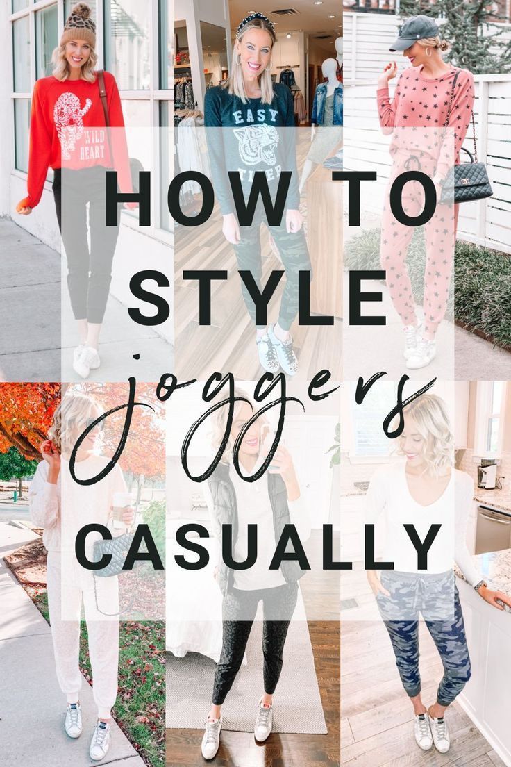 Have you wondered how to style joggers casually? They are a huge trend lately and for great reason! They are comfy and easily transition from home to out and about. I have you covered with seven…… More How To Style Joggers For Women Casual, Tops To Wear With Joggers, Styling Joggers Women, How To Style Joggers For Women, How To Style Joggers, Dressing Up Joggers Outfits, Style Joggers Women, Blue Joggers Outfit, Outfits With Joggers