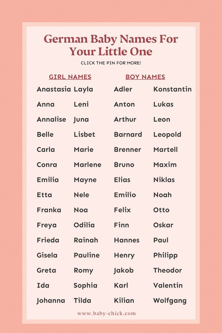 the german baby names for your little one are shown in red and white, on a pink