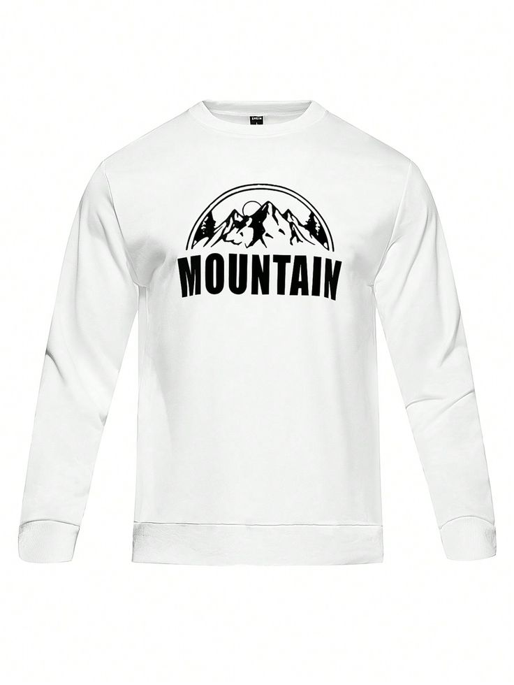 White  Collar Long Sleeve Fabric Animal,Graphic,Letter  Embellished Non-Stretch  Men Outdoor Apparel Animal Graphic, Fabric Animals, White Collar, Outdoor Apparel, Long Sleeve Sweatshirts, Fashion Online Shop, Letter Prints, All Fashion, Round Neck