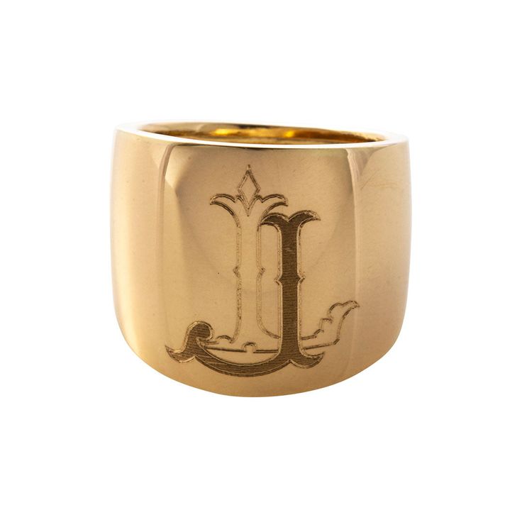 Our exclusive wide cigar band ring is crafted of 14K yellow gold with a polished finish. It includes custom Cypher monogram machine engraving personalization. Width: 18-7.5 mm Weight: 4.1-4.4 g Made in Italy *Please ensure the correct ring sizing before placing your order. These rings cannot be sized. Excluded from all discounts or promotions. Classic Gold Jewelry With Engraved Logo, Elegant Engraved Logo Ring For Formal Occasions, Elegant Formal Rings With Engraved Logo, Elegant Formal Ring With Engraved Logo, Gold Jewelry With Engraved Logo For Formal Occasions, Luxury 14k Gold Monogram Rings, Luxury Engraved Wide Band Ring, Luxury Engraved Wide Band Ring In Yellow Gold, Luxury Engraved Wide Band Ring For Anniversary