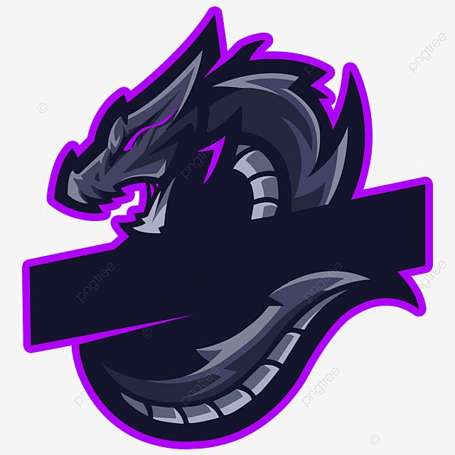 a purple and black dragon mascot logo for a sports team, with the word's name