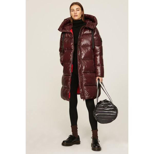 Red nylon (100% Nylon). Coat. Long sleeves. Front zipper closure. 36" from shoulder to hemline. Imported. Duck Jacket, Armani Jacket, Winter Puffer Coat, Red Puffer, Save The Duck, Winter Cold, The Duck, Long Red, Down Parka