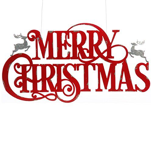 a merry christmas sign hanging from the side of a white wall with reindeers on it