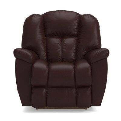 the reclining chair is shown in brown leather