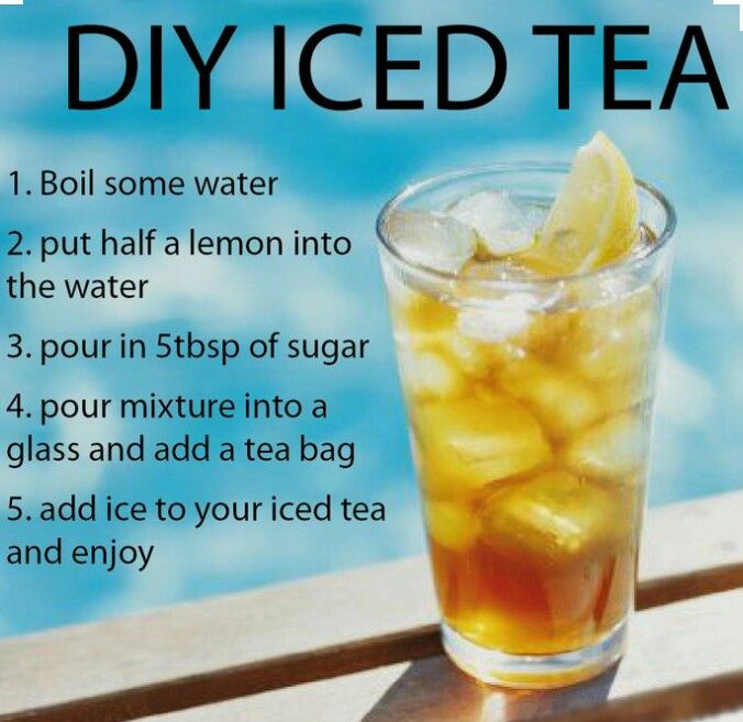 a tall glass filled with ice and lemons next to a swimming pool is labeled diy iced tea