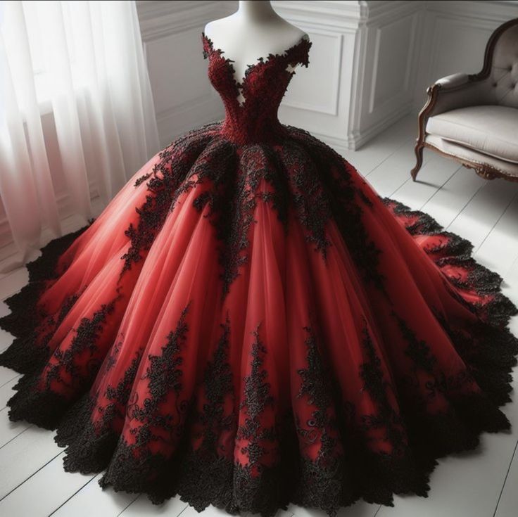 Vampire Theme Quinceanera Dress, Red And Black Xv Dresses, Black And Red Princess Dress, Princess Ball Gowns Red, Modern Quinceanera Dresses, Quinceanera Dresses Red And Black, Red And Black Quinceanera Dresses, Black And Red Quinceanera Dresses, Black And Red Wedding Dress