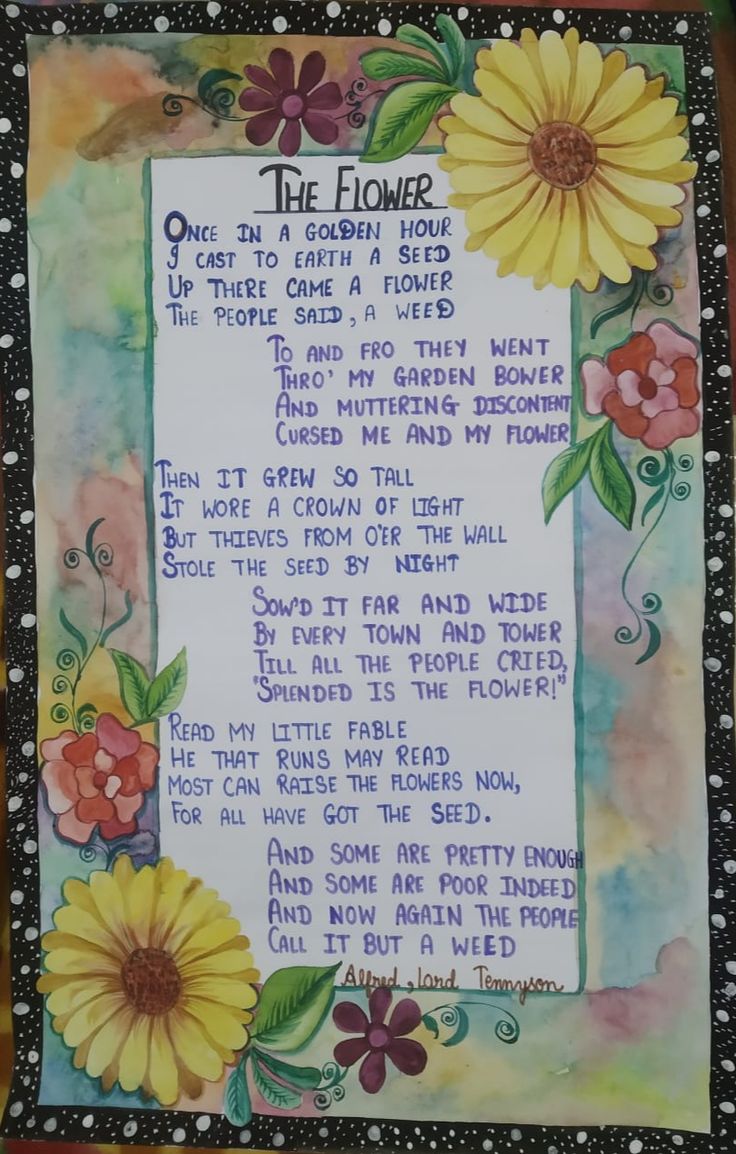 a poem written on paper with flowers around it