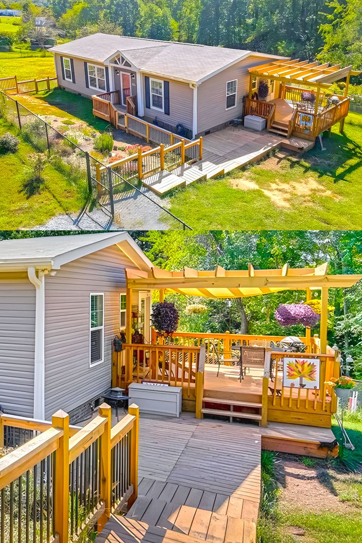 before and after pictures of a deck built into a house