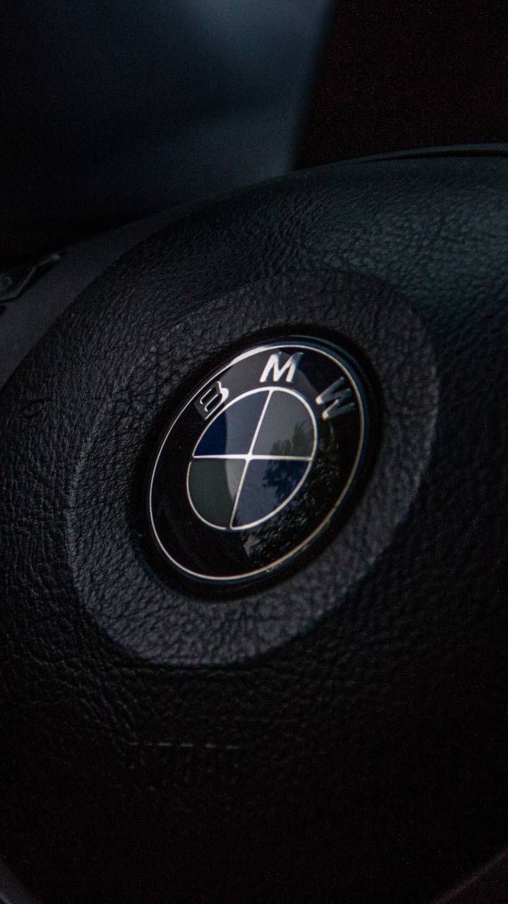 the bmw logo is on the steering wheel