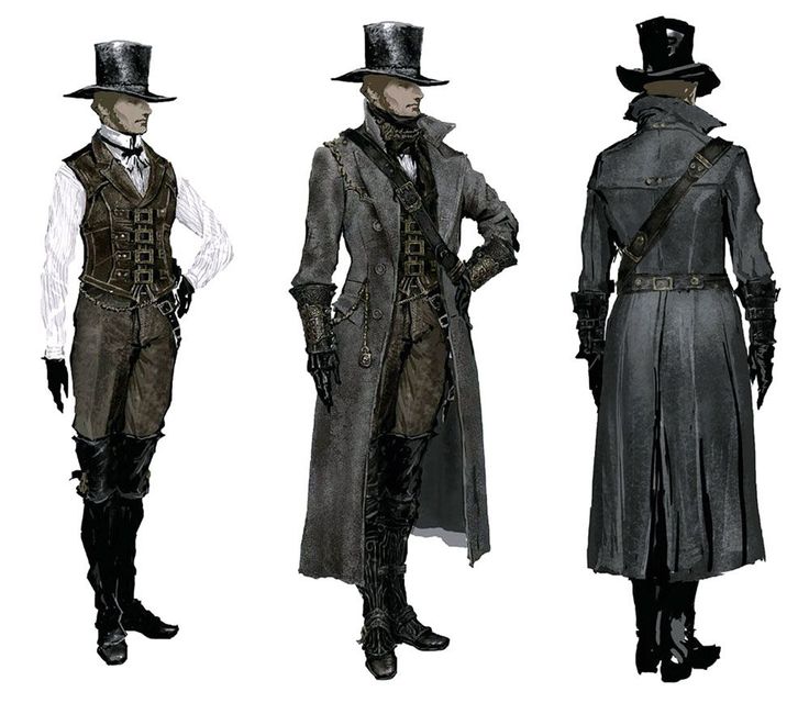 Hunter City Attire from Bloodborne Bloodborne Outfits Concept Art, Bloodborne Hunter Concept Art, Bloodborne Reference, Vampire Hunter Clothes, Bloodborne Character Design, Bloodborne Fashion, Bloodborne Character Art, Bloodborne Art Hunters, Victorian Assassin