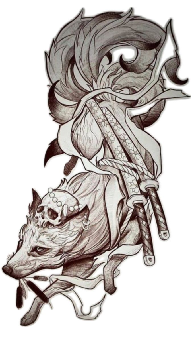 Fox Samurai Tattoo, Japan Fox Tattoo, Blackwork Fox Tattoo, Kitsune Tattoo Men, Fox Hand Tattoo, Two Lions Tattoo, Nine Tail Fox Tattoo Design, Kitsune Sketch, Kitsune Fox Tattoo