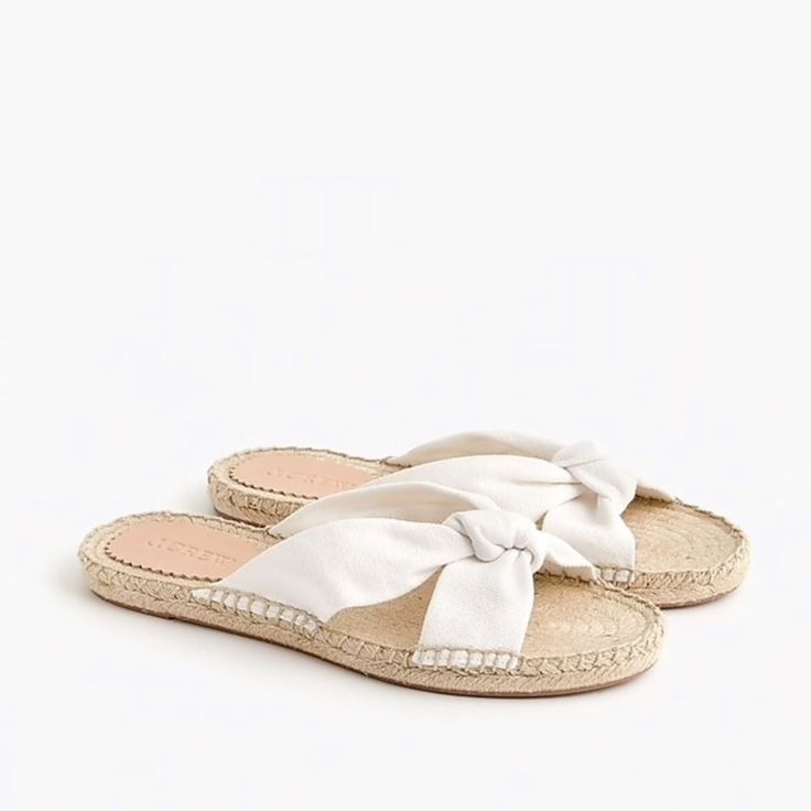 Nwt! Color - White Solid Canvas From J.Crew - Been Searching For The Perfect Wear-With-Anything Summer Sandal? Meet Our New Twisted-Strap Take On The Espadrille. Note: All Espadrilles Are Made From Natural Fibers That Absorb Waterso Please Don't Wear Them In The Rain! Cotton Upper Rubber/Jute Sole. White Lace-up Summer Sandals, White Espadrilles With Textured Footbed For Spring, Cream Espadrilles With Cushioned Footbed For Spring, Spring Cream Espadrilles With Cushioned Footbed, Cream Flat Espadrilles For Spring, Casual White Open Toe Espadrilles, White Open Toe Espadrilles With Woven Sole, Spring Casual Open Toe Espadrilles, Casual White Lace-up Sandals