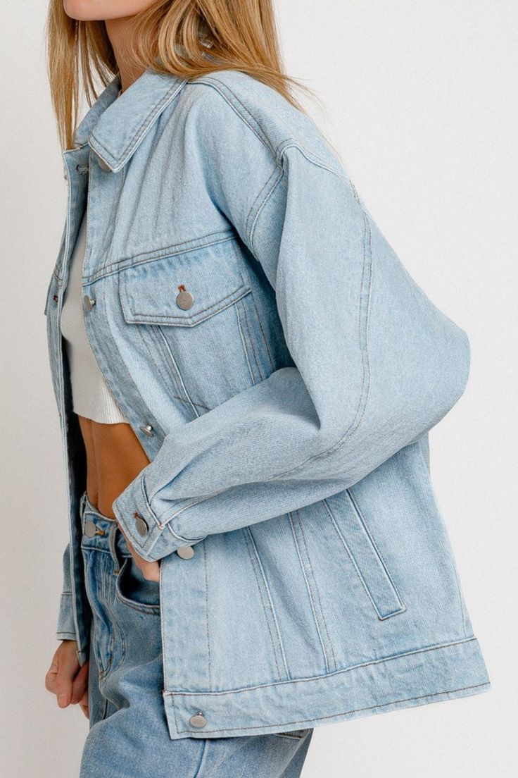 Oversized Washed Denim Jacket - J. Cole ShoesLE LISOversized Washed Denim Jacket Church Outfit Summer, Light Denim Jacket, Ideal Closet, Light Wash Denim Jacket, Denim Jacket Outfit, Jeans Claro, J Cole, Oversized Denim Jacket, Light Spring