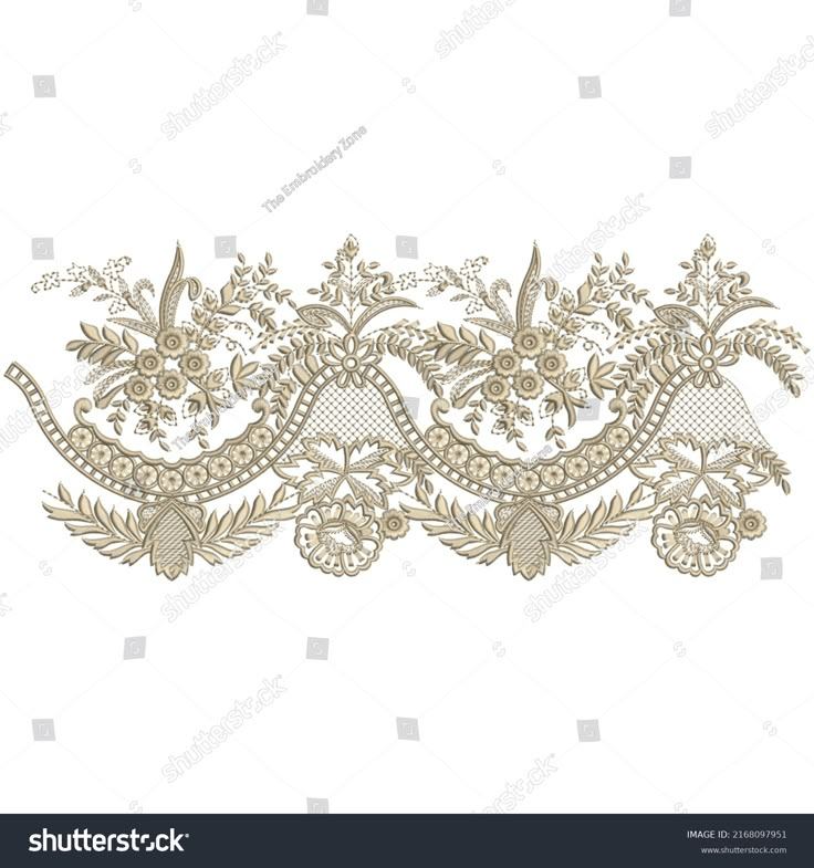 an embroidered lace pattern with flowers and leaves on white background stock photo - 54978