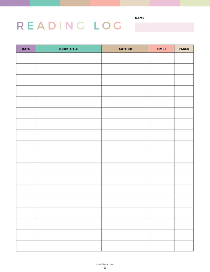 A free kids reading log PDF featuring columns for date, book title, author, times read, and pages to track reading progress. Beginner Reader Books Free Printable, Reading Book Log Free Printable, Homeschool Structure, Reading Log Printable Free, Daily Reading Tracker, Log Ideas, Reading Log Printable, Homework Ideas, Beginner Reader