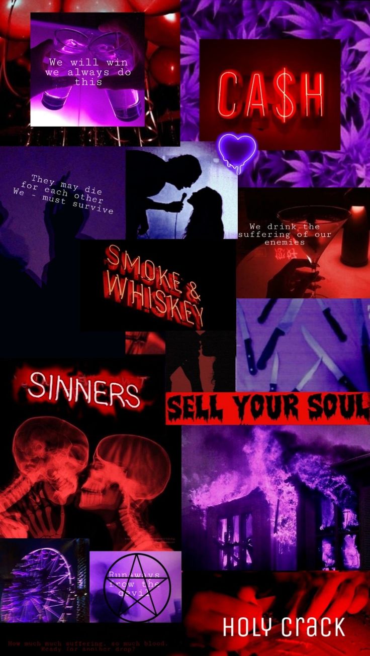 the collage shows different types of neon lights and text that reads cash, sinns, sell your soul