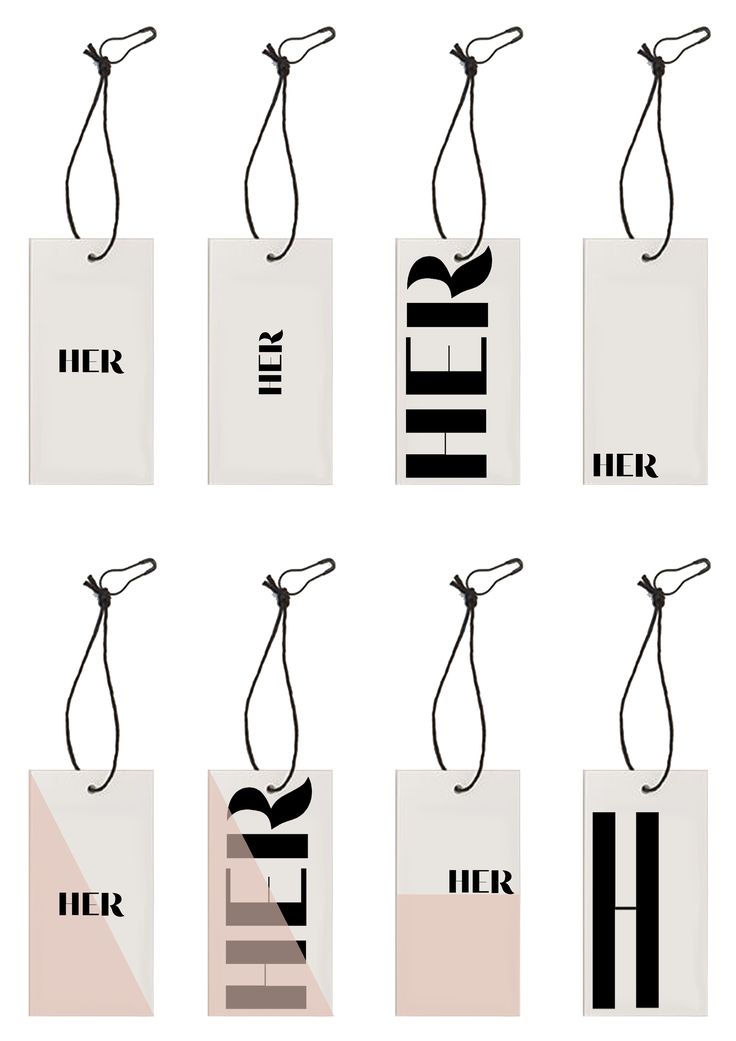 six tags with different designs hanging from strings on each one's side and the other in