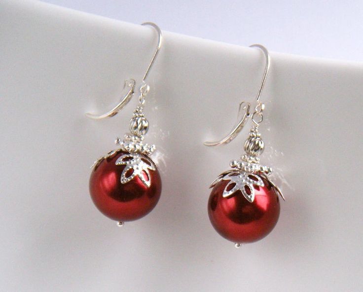 Red Christmas Earrings Christmas Earrings Christmas Ornament | Etsy Christmas Jewelry Diy, Ornament Earrings, Christmas Balls Decorations, Silver Cocktail, Hammered Hoop Earrings, Holiday Earrings, Diy Tassel, Red And Silver, Earring Designs