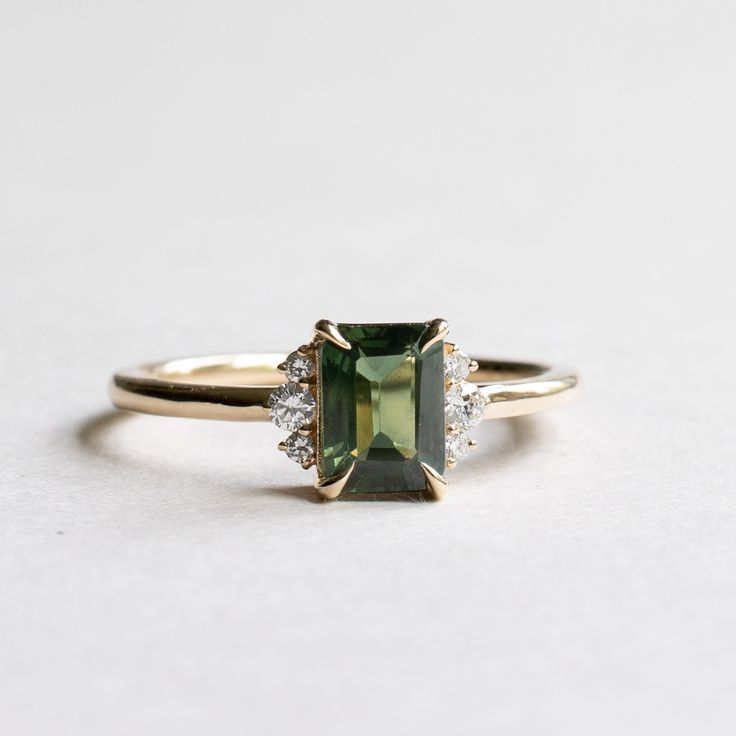 14K Green Sapphire Ring, 1 Carat Emerald Cut Engagement Ring, Yellow Gold Ring, Rose and Choc - Etsy Green Sapphire Ring In 14k Gold For Wedding, Luxury Green Sapphire Ring With Gemstone Accents, Green Diamond Ring Fine Jewelry, Luxury 14k Gold Green Diamond Ring, Heirloom Green Diamond Ring With Baguette Cut, Luxury Green Diamond Ring In 14k Gold, Green Sapphire Wedding Ring Fine Jewelry, May Birthstone Diamond Cluster Ring With Gemstones, Emerald Cut Diamond Ring With Gemstone Accents