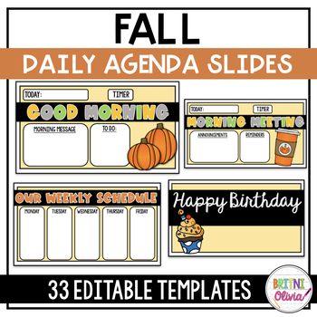 fall daily agenda slides with pumpkins and other things to write on them, including the words'happy birthday '