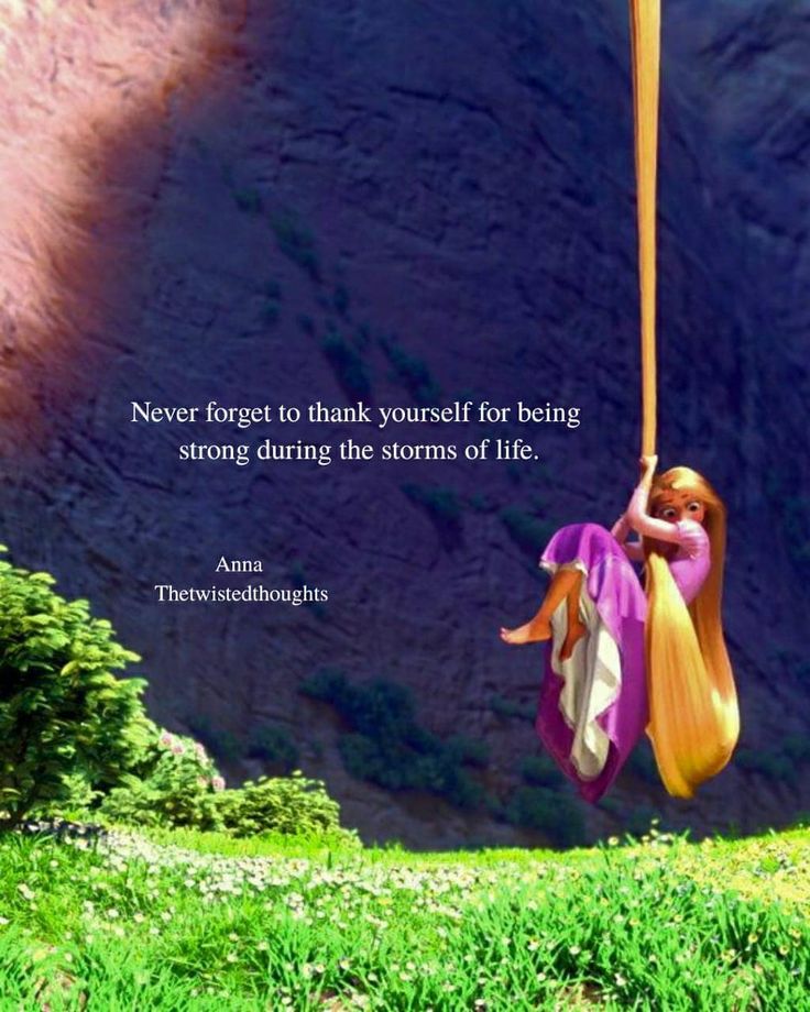 a girl swinging on a rope with a quote about being strong