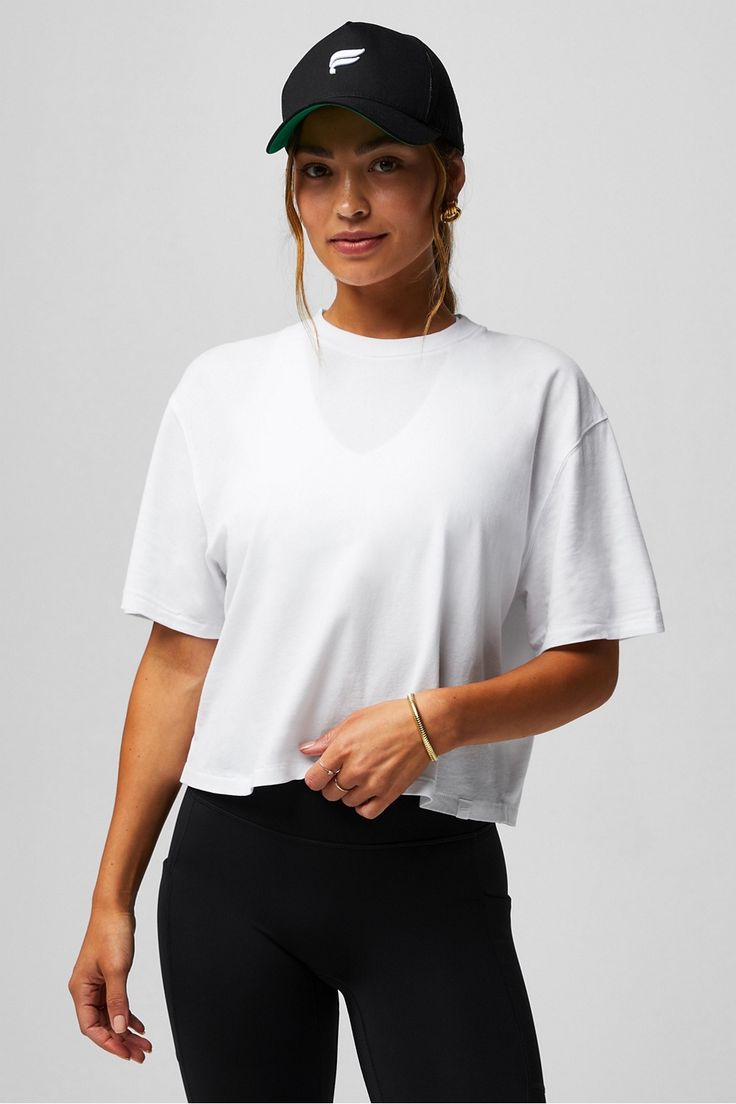 100% Cotton Boxy Tee Fabletics white female Activewear >> Womens >> Tops >> Short Sleeve T-Shirts >> Short-Sleeve Top 100% Cotton regular Everyday Female Activewear, Tops Short Sleeve, Boxy Tee, Work Week, Crop Tee, Top 100, Classic White, Active Wear For Women, Fabric Care