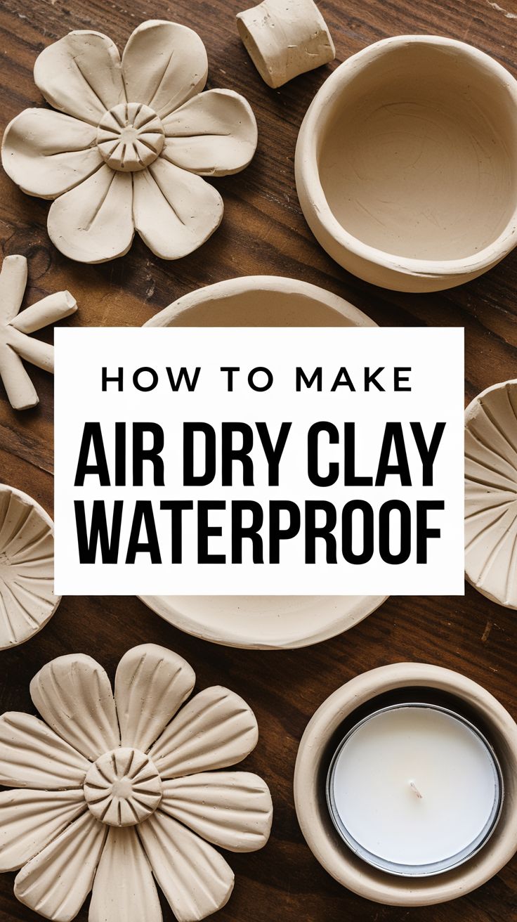 the words how to make air dry clay waterproof on top of bowls and plates