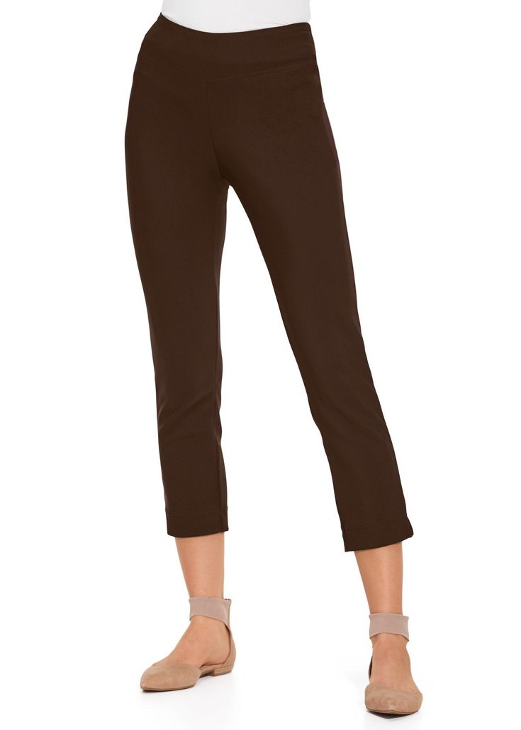 Fashionable Cropped Pants | Travel Crop Pants Stretch Cropped Leg Pants With Pull-on Style, Stretch Cropped Leg Solid Color Pants, Stretch Cropped Leg Pants, Stretch Cropped Pants, Solid Stretch Cropped Leg Pants, Stretch Solid Color Cropped Pants, Versatile Stretch Cropped Leg Pants, Workwear Capri-length Pull-on Bottoms, Stretch Straight Capris For Work