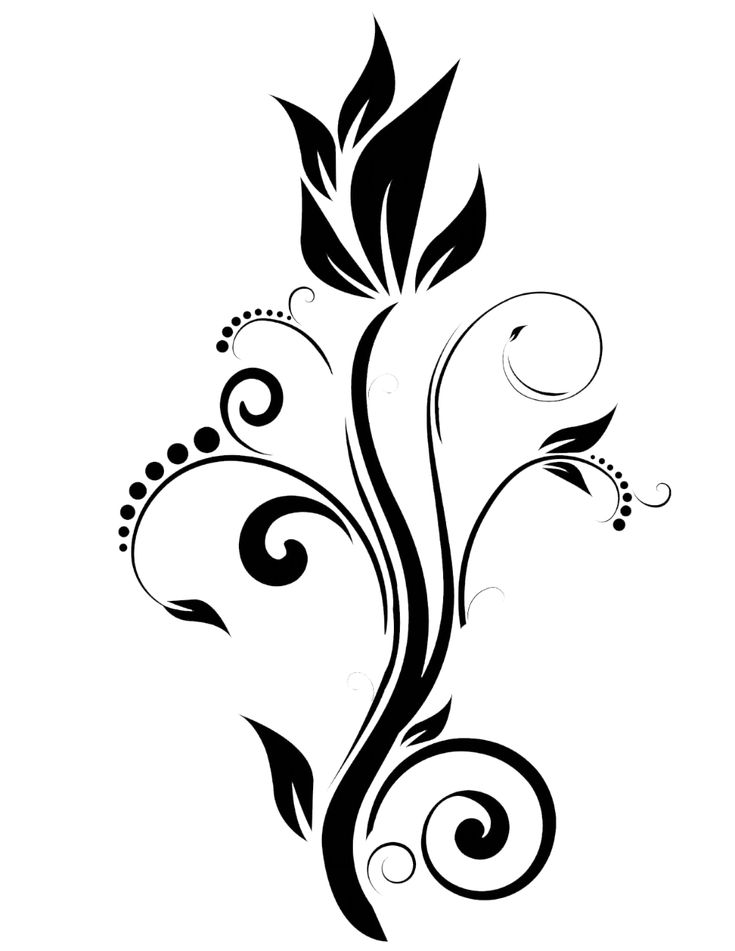 a black and white flower with swirls on the side, in an artistic manner