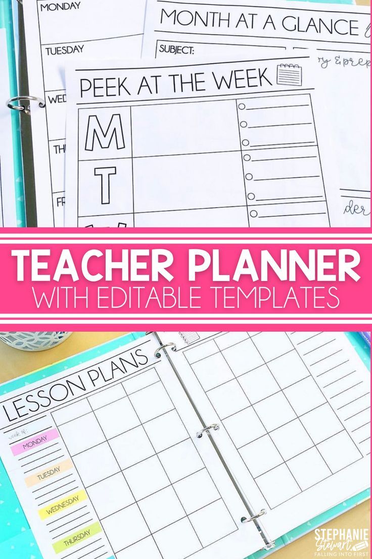 the teacher planner with editable templates is shown on top of a desk and in front of it