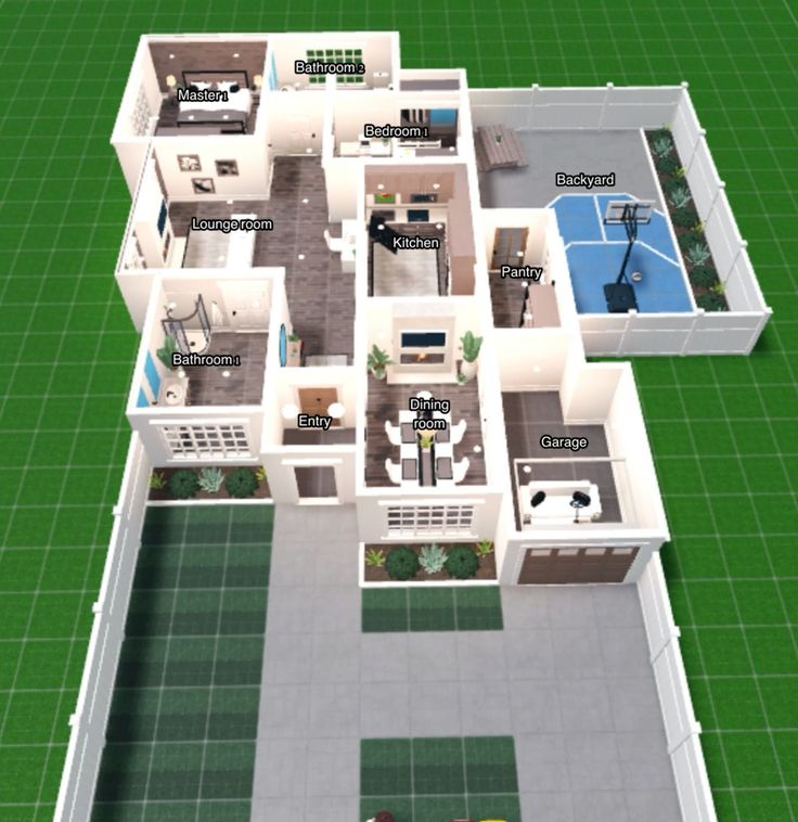 the floor plan of a three bedroom house with two bathrooms and an attached pool area