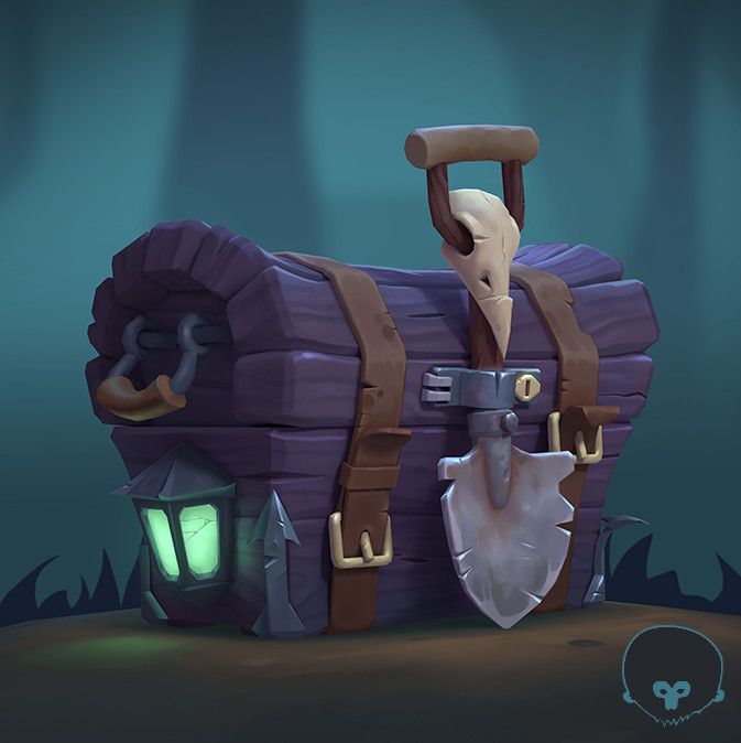 an animated image of a pirate chest in the woods