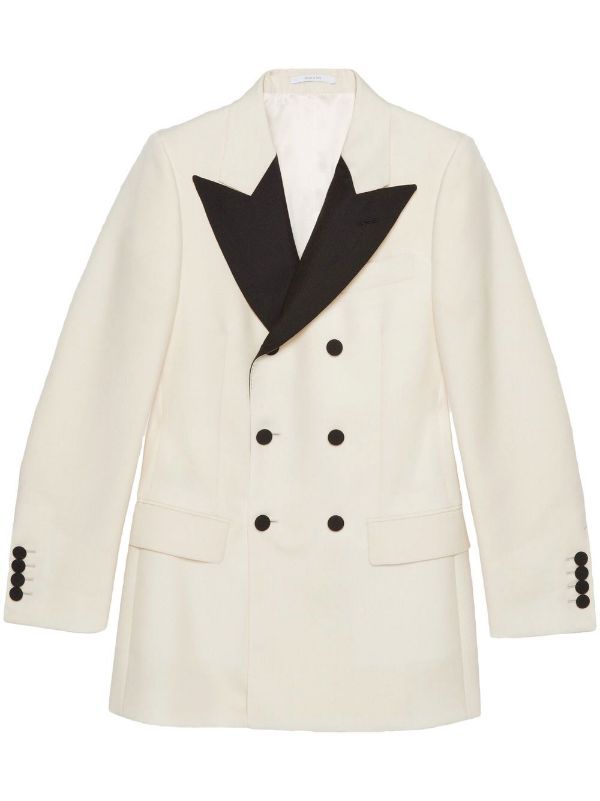 Gucci contrasting-lapel double-breasted Jacket - Farfetch Gucci Suit, Double Breasted Tuxedo, White Tuxedo, Lapel Jacket, Versace Outfit, Classic Suit, Tuxedo For Men, Cotton Blazer, Double Breasted Jacket