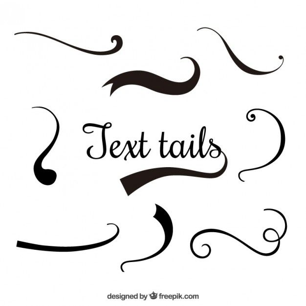 the words text tails are drawn in black ink on a white background with swirls