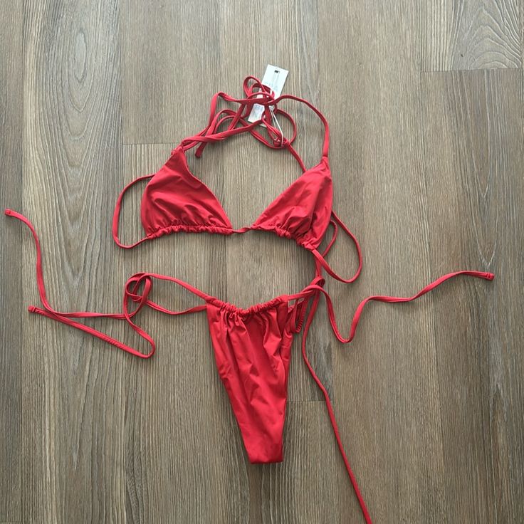 Brand New With Tags . Size Medium Red Fitted Swimwear For The Beach, Red Fitted Swimwear For Beach, Fitted Red Swimwear For Beach, Red Stretch Swimwear For Beach Party, Red Fitted Swimwear For Summer, Red Fitted Swimwear For Vacation, Fitted Red Swimwear For Summer, Fitted Red Swimwear For Vacation, Red Swimwear For Poolside And Beach Season