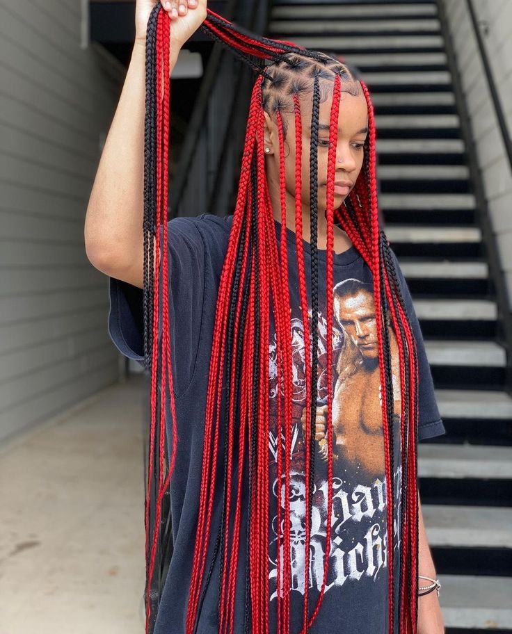 Red Jumbo Box Braids, Colored Box Braids, Best Hair Dye, Short Box Braids Hairstyles, Braids Hairstyles For Black Women, Cute Box Braids, Feed In Braids Hairstyles, Cute Braided Hairstyles, Box Braids Hairstyles For Black Women