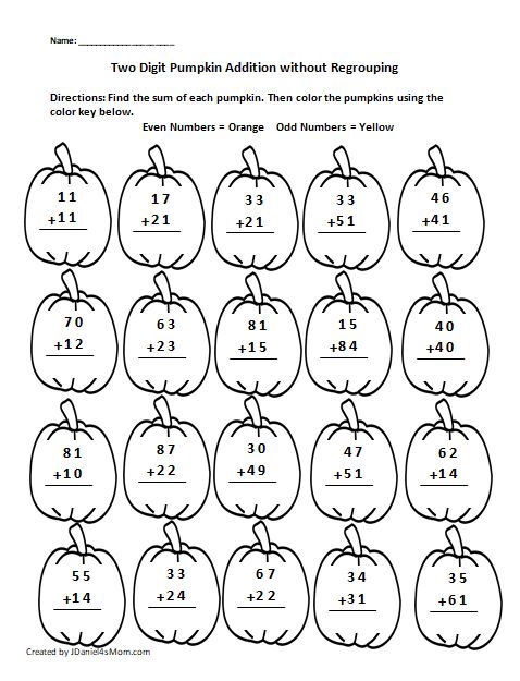 two digit addition worksheet with pumpkins and numbers to 10 on the same page