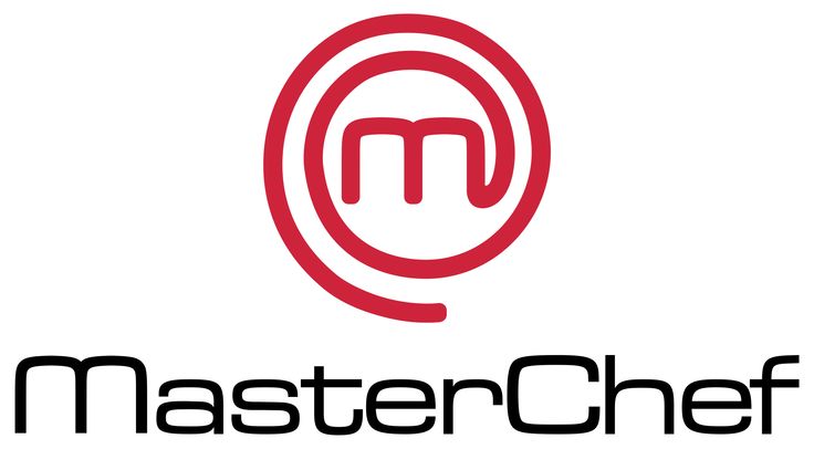 the master chef logo is shown on a white background with red letters and a black circle