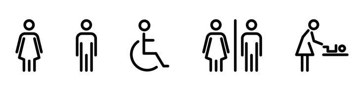 an image of men and women in the bathroom line art illustration on white background stock photo