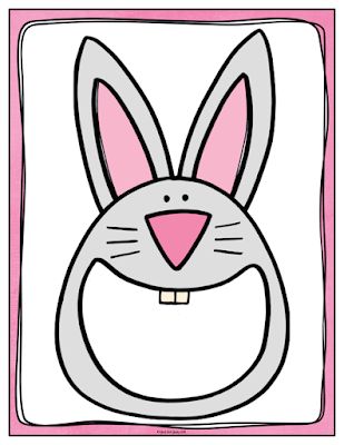 a drawing of a rabbit's head with pink ears and nose, in a square frame